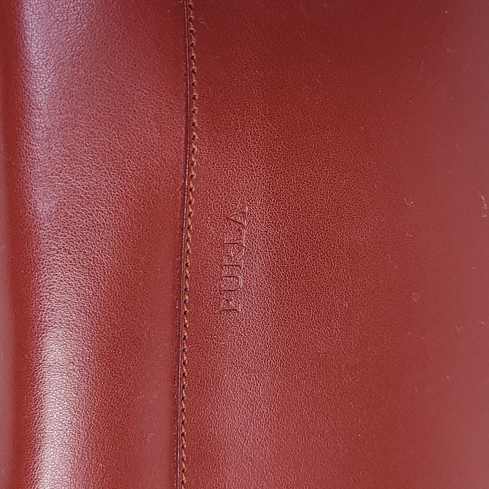 FURLA Briefcase Laptop Bag Genuine Leather Unisex Burgundy Red Career Travel - Picture 5 of 7
